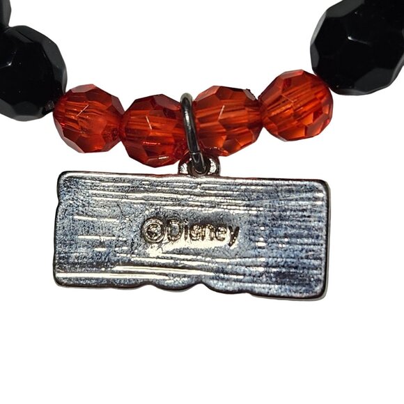 Disney Minnie Mouse Beaded Stretch Charm Bracelet Black Red Beads Jewelry Women - Picture 4 of 5